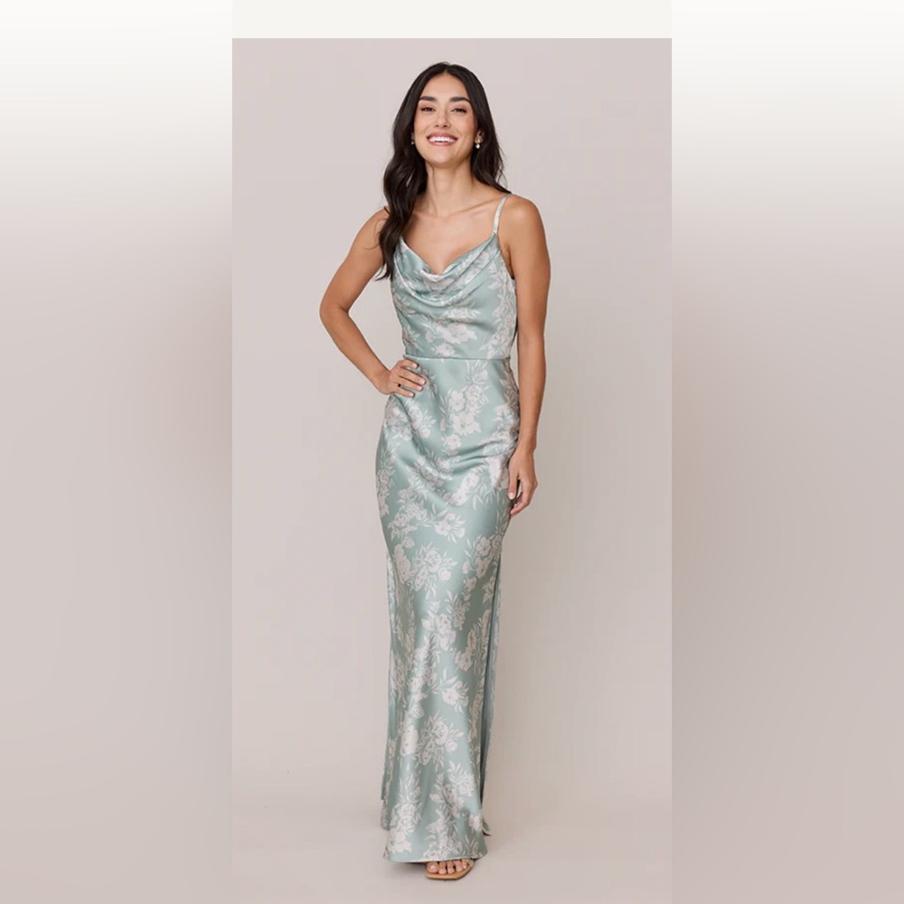 Nadia Satin Floral Print Dress by Revelry